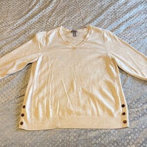 Chico's Beige V-Neck Sweater with Side Buttons